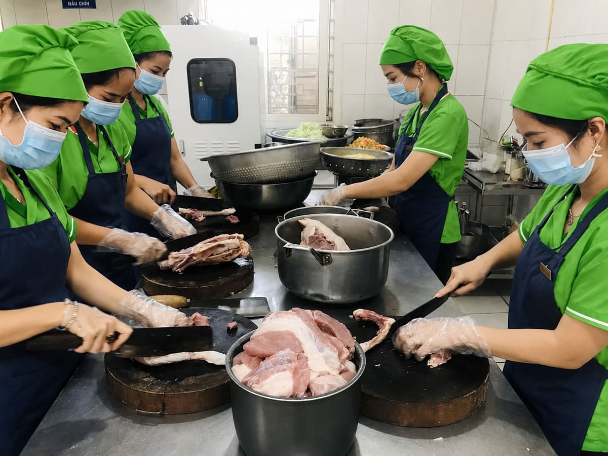 Đồng phục bếp xanh lá mang đến cảm giác tươi mát