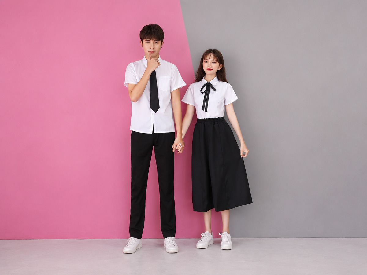 Mẫu đồng phục áo sơ mi phối nơ, cà vạt thanh lịch