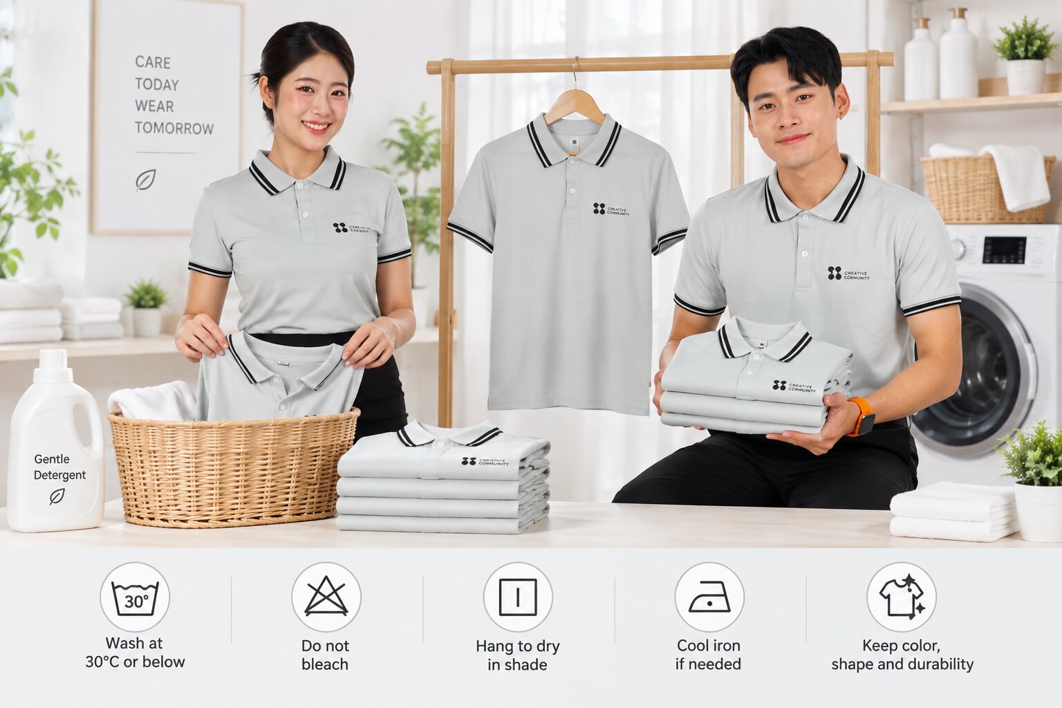 Giặt và bảo quản áo polo đúng cách giúp giữ màu, form áo và độ bền lâu hơn