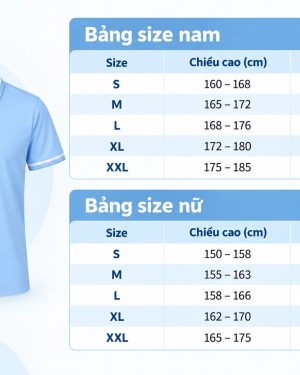 Bảng size nam nữ hỗ trợ lựa chọn áo polo vừa vặn theo chiều cao và cân nặng