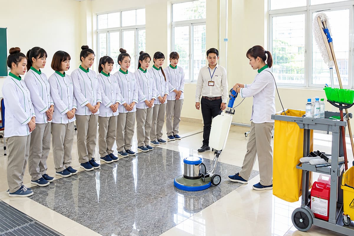 Đồng phục nhân viên vệ sinh văn phòng áo sơ mi kết hợp quần kaki