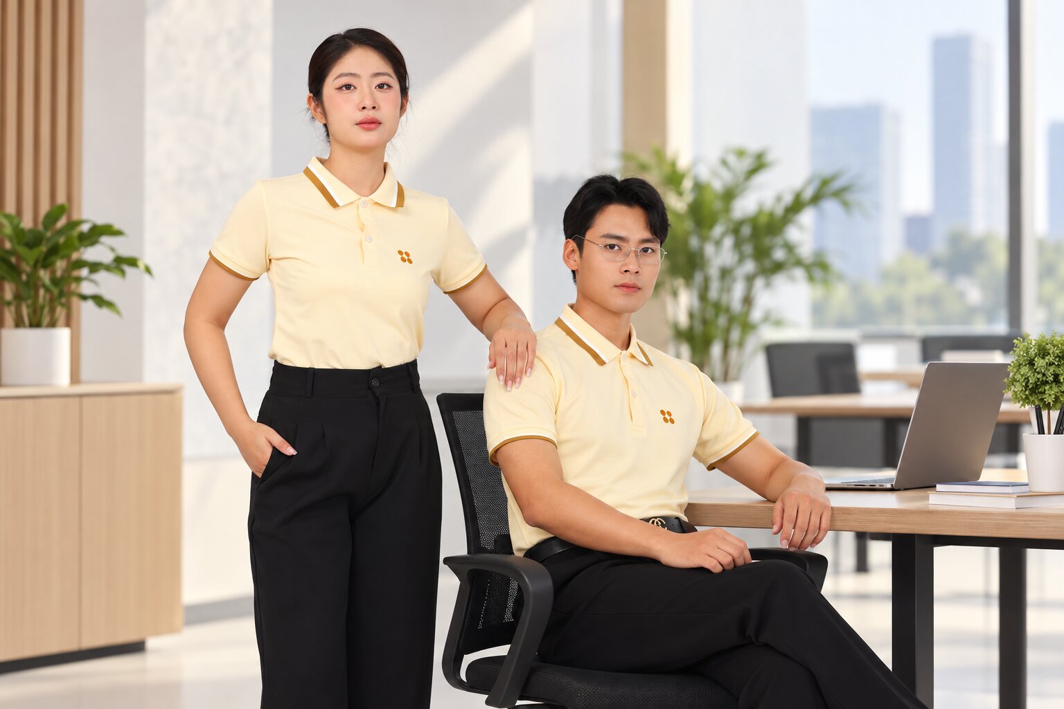 Áo đồng phục polo màu vàng mơ thanh lịch, hiện đại cho doanh nghiệp