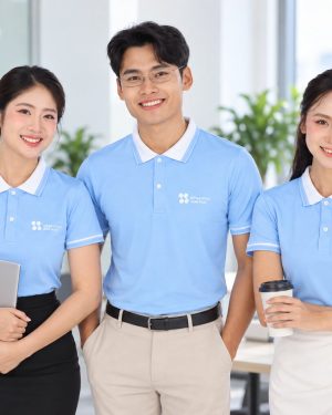 Polo xanh pastel phối cổ trắng mang đến diện mạo đồng phục thanh lịch và trẻ trung