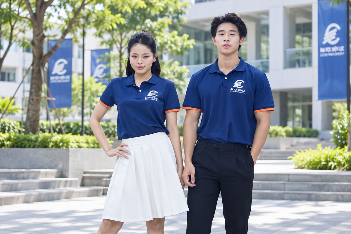 Áo polo đồng phục EPU thiết kế với tông màu xanh navy