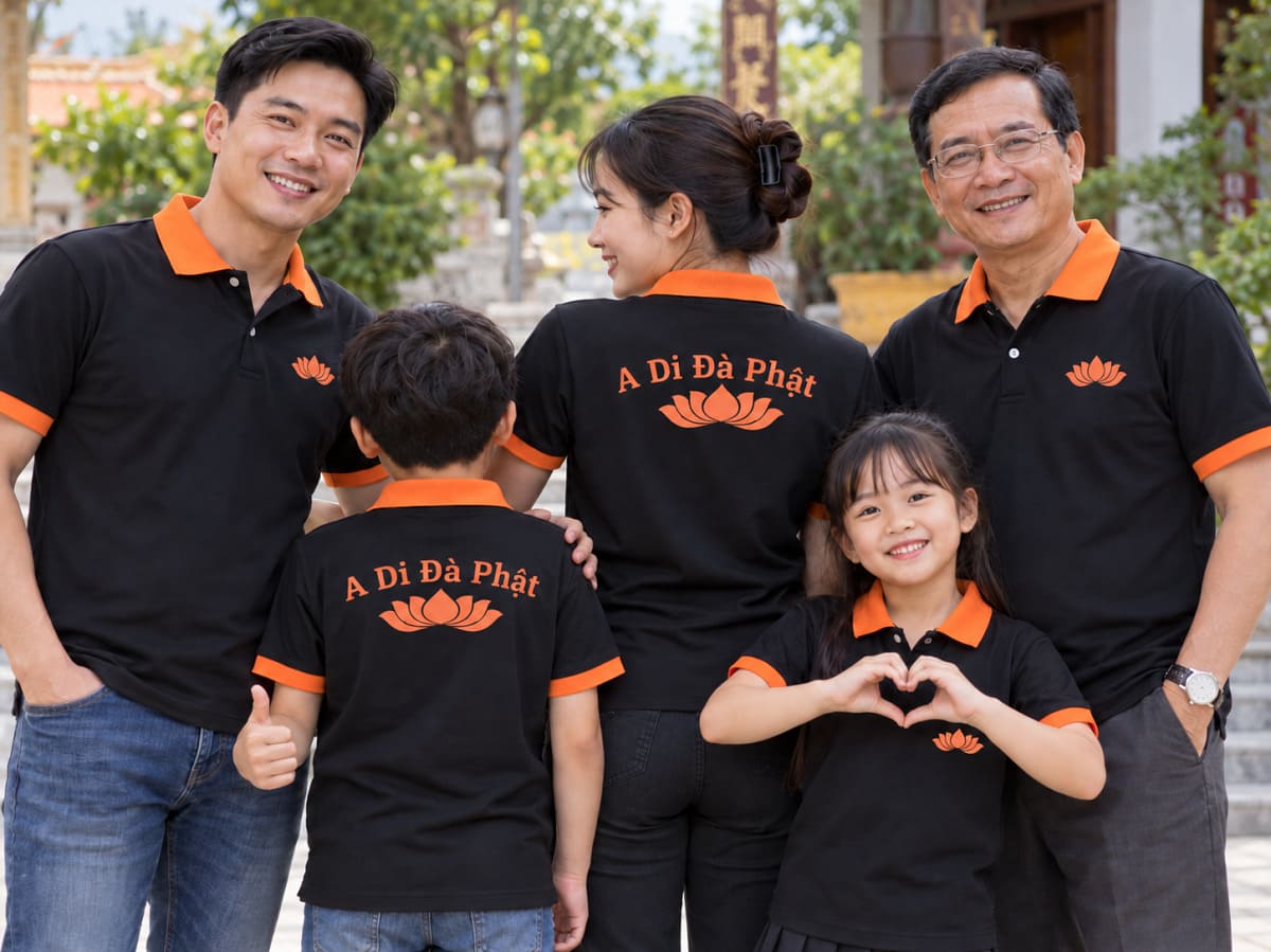 Áo thun đồng phục gia đình phật tử thiết kế đơn giản, trẻ trung