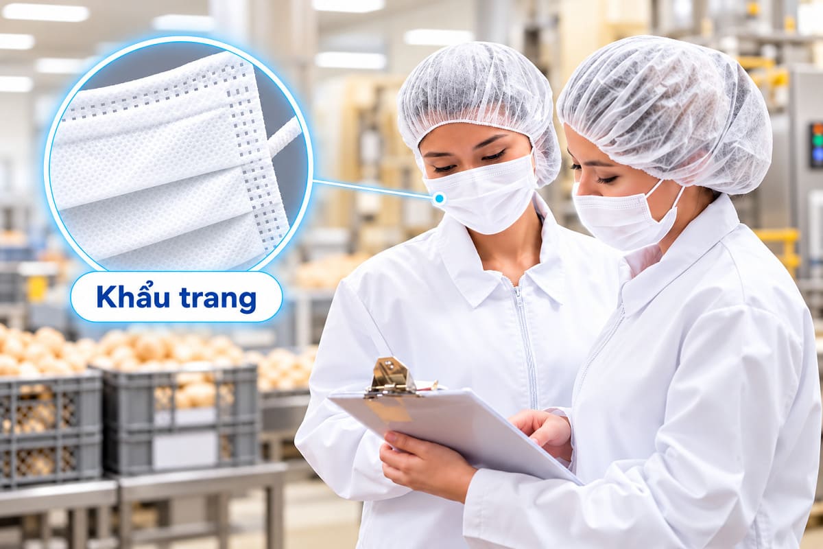Khẩu trang là phụ kiện quan trọng trong bộ đồng phục công ty thực phẩm
