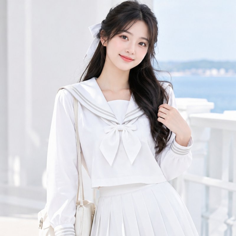 Mẫu đồng phục thủy thủ trắng mang vẻ ngoài nhẹ nhàng, thanh lịch