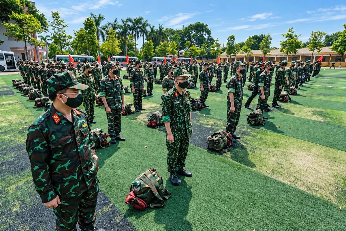 Quân phục huấn luyện Học viện Quân y bền chắc, linh hoạt khi rèn luyện quân sự
